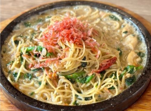 サクラエビと筍と菜の花のペペロンチーノの画像