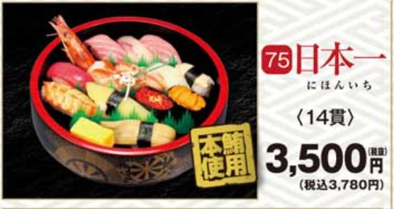 独楽寿司テイクアウト、1人前シリーズの日本一の画像