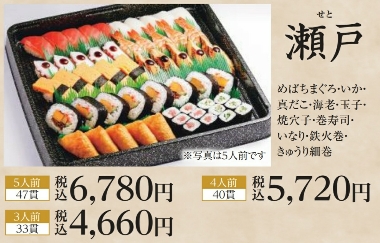 にぎり長次郎の年末年始お持ち帰り(テイクアウト)メニューの瀬戸