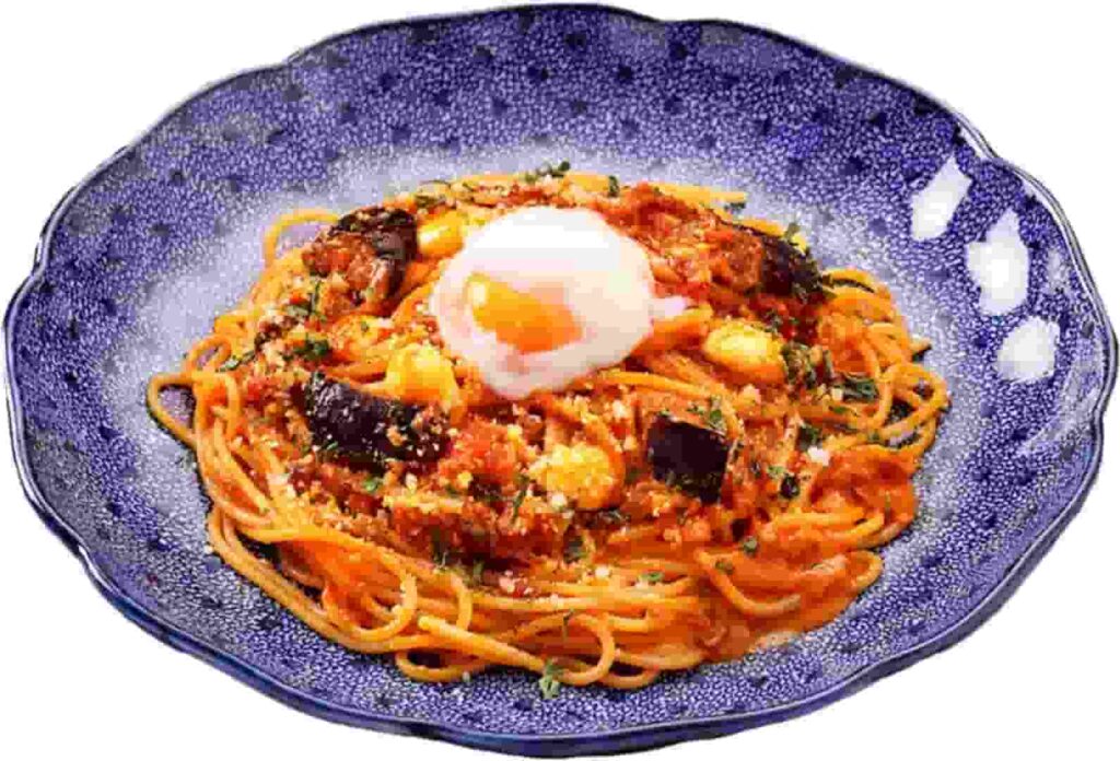 パスタ五右衛門のなすとモッツァレラチーズのカルボナーラミートソース