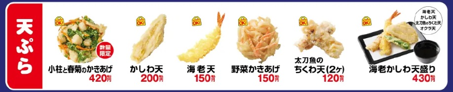 ゆで太郎のお持ち帰り(テイクアウト)メニューのトッピングメニューの一部