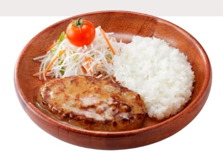びっくりドンキーの乳・小麦・卵を使わないハンバーグ(ライス・サラダ小盛)