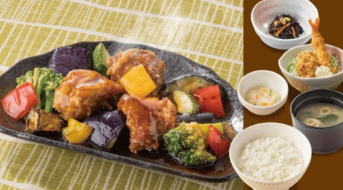 彩り野菜の黒酢から揚げ膳の画像