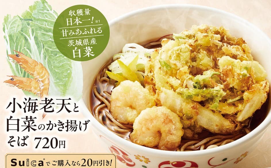 いろり庵きらくの小海老天と白菜のかき揚げそばの画像