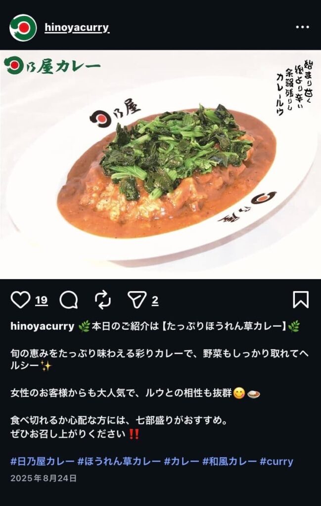 日乃屋カレーのたっぷりほうれん草カレーの画像