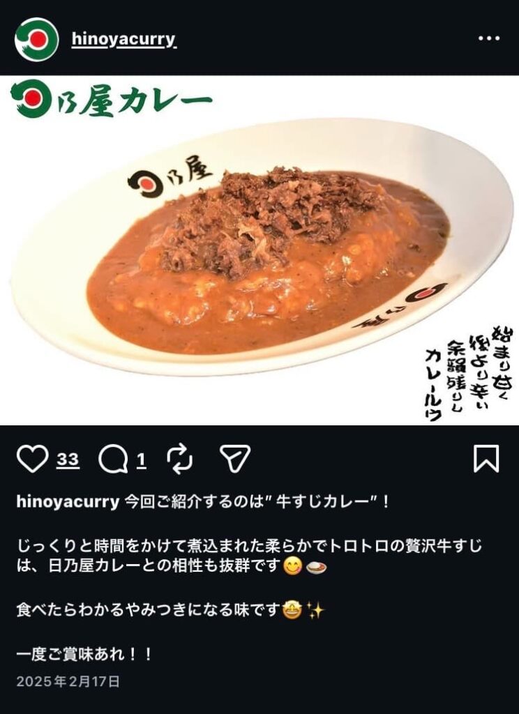 日乃屋カレーの牛すじ煮込みカレーの画像