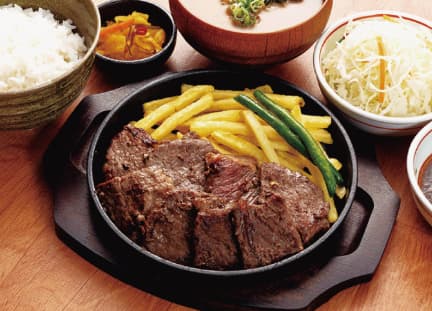 宮本むなしの牛カットステーキ定食(おろしポン酢)